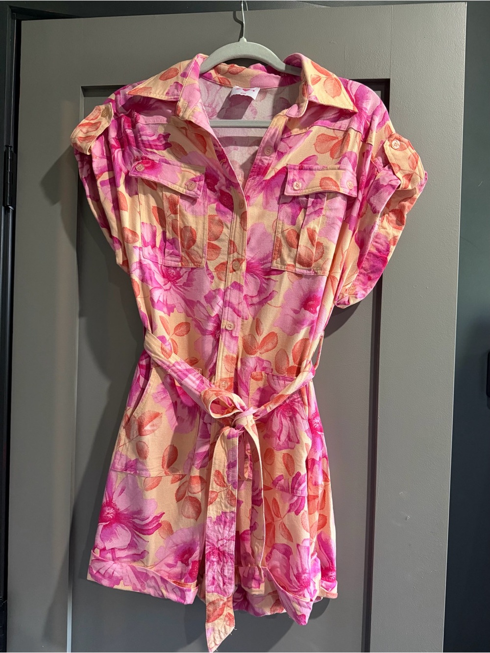 Buddy Love Pink & Peach Floral Tie-Waist Romper